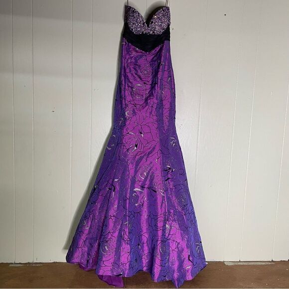 Vintage Alyce Designs Beaded Purple Mermaid Gown Goth Emo‎ Prom Dress 0 - Picture 1 of 8